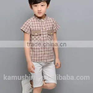 Aliabba Wholesale Fashion Boy Shirts Band Collar Short Sleeve Checks Shirts for Children thumbnail-3