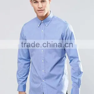 Guangzhou High Quality Custom Long Sleeve Spread Collar Mens 100% Cotton Poplin Casual Slim Fit Blue Solid Shirts thumbnail-1