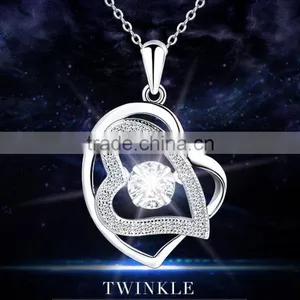 Popular Girl Fashion Girls Dainty Double Heart Pendant Necklace With AAA Zircon thumbnail-4