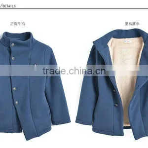 High Quality Dark Blue British Style Children Wool Coat For Boy thumbnail-1