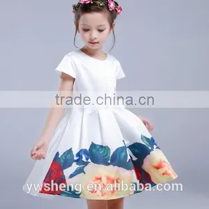 Wholesale Girls Skirt 2016 Summer New Short-sleeved Large Flower Girl Print Dresses Ruffle Princess Skirt With Belt thumbnail-4