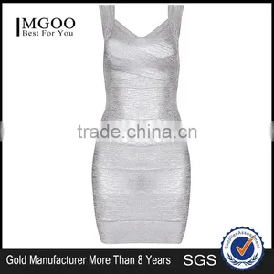 MGOO 2015 Gold Supplier Dress Customized Silver Bandage Dress With Cap Sleeves Fashion Designing Clothes H286 thumbnail-4