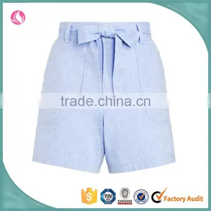 Wholesale Women Clothes Summer Casual Belted Cotton Chambray Shorts thumbnail-1