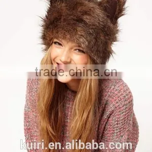 2015 New Fashion Faux Fur Cap Female Cute Ears Design Thicker Warm Winter Hat Women Beanies thumbnail-1