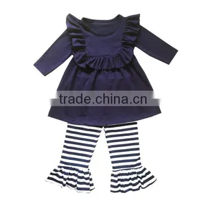 Ruffle Baby Clothes Wholesale Boutique Childrens Stripe Ruffle Cotton Clothing Girls Fall Clothes thumbnail-1