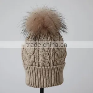 Myfur Knitted Beanie Slouchy Unisex Cap Baggy Skull Ski Keep Warm Hat With Fur Ball thumbnail-5