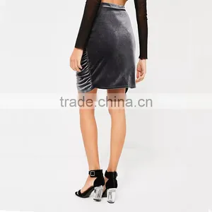 2017 New Fashion Ladies Soft Mini Sexy Grey Tie Side Wrap Velvet Skirt thumbnail-4