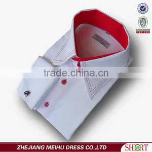 2017 Men's 100% Cotton Luxury Dress Formal White Solid Roll Collar Shirts Wholesale French Cuff thumbnail-1