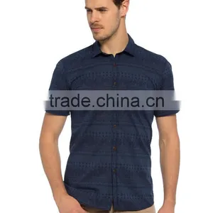 Navy Short Sleeve Buttonless Men Model Shirt thumbnail-1
