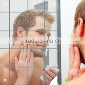 16pcs Reflective Mirrors Self-adhesive Square Decorative Tiles Mirror Wall Stickers Bath Room Mirror Decor thumbnail-1