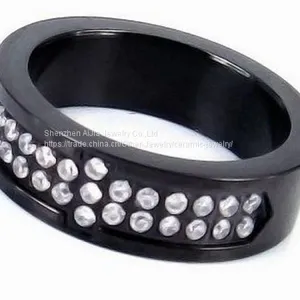 Black Stainless Steel Diamond Rings 8mm For Anniversary thumbnail-1