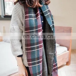 Plaid Cross Mixed Colors Women Winter Warmers Accessaries Woolen Scarves Shawls Women Fashion Scarves thumbnail-4