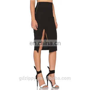 Black Plated Knee Length Women Leather Skirt thumbnail-4