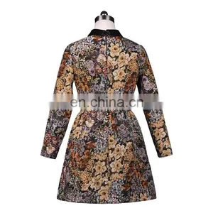 China Wholesale Latest Designs Leather Collar Long Sleeve Floral Print Dress thumbnail-2