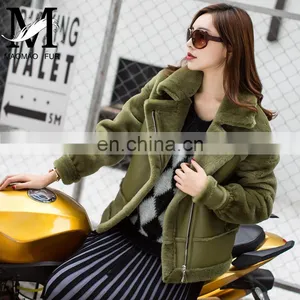 2016 Fashion Women Genuine Sheep Fur Jacket Shearling Sheepskin Coat thumbnail-4
