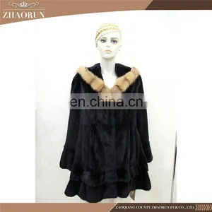 80cm Import Mink Fur Coat Parka Dyed Real Mink Fur Jacket With Hood thumbnail-1