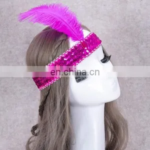Ostrich Feather Headdress Feathers With Sequins Indian Head Band thumbnail-5