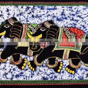 Elephant Pair Batik Indian Cotton Poster Wall Hanging Tapestry Table Cloth Boho thumbnail-2
