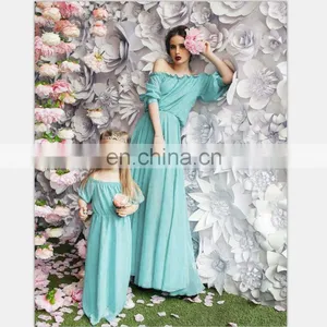 2019 Mother Daughter Bubble Sleeve Chiffon Dress Mother Daughter Clothes Lady Style Mom And Daughter (this Link for WOMAN) thumbnail-5