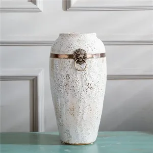 White Bubble Copper Ring Chinese Style Furniture Market Ceramic Vase For Hand Made Decor thumbnail-4