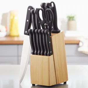 15 Pcs Kitchen Knife Set With High-Carbon Stainless-Steel Blades and Sharpener and Wood Block thumbnail-1