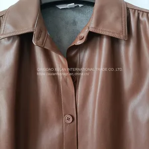 Spring/Autumn Women's Eco Leather Fashion Shirt thumbnail-3