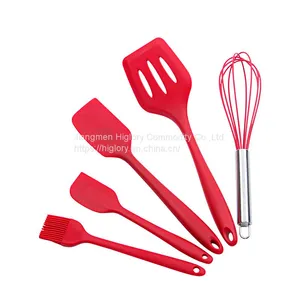 Home and Kitchen Accessories 5Pcs Heat Resistant Food Silicone Kitchen Utensils Cooking Spatula Set thumbnail-1