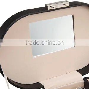 Small Faux Leather Mirror Travel Jewelry Box Organizer Display Storage Case for Rings Earrings Necklace (Black) thumbnail-5