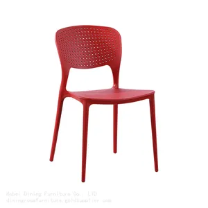 Red Plastic Dining Chair With Backrest DC-N27 thumbnail-1