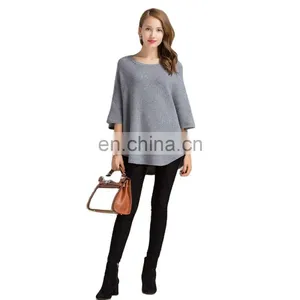 Luxury Pure Cashmere Women's Sweater Half Flare Sleeve Pullover Crew Neck Casual O-Neck Top Solid Style Autumn Season Front Logo thumbnail-1