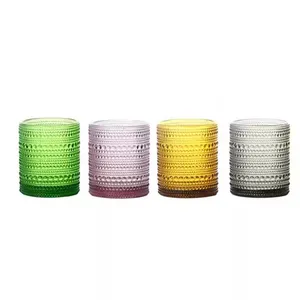 Nordic Creative Vintage Embossed Beaded Point Mug Glass Wedding Party Home High Straight Cup Wholesale Tumbler Glass thumbnail-1