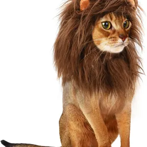 Lion Mane Wig for Cats and Dogs, Funny Pet Cat Costumes for Halloween Christmas, Furry Pet Clothing Accessories thumbnail-1