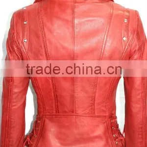 Red Indian Vintage Motorcycle Leather Jacket thumbnail-6