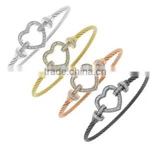 New Design Diamond Heart Bangle, Different Color Plated Fashion Heart Bangle thumbnail-1