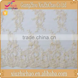 M0089(5.0)Fashion Designs Women's Dress Fabric 100% Polyester Gold Embroidered 135cm New York Wholesale Fabric Lace thumbnail-2