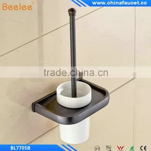 Black Oil Rubbed Bronze Bathroom Toilet Brush Holder Wall Mounted Ceramic Cup thumbnail-1