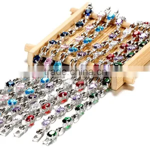 Hot 18K Gold Plated Copper Womens Multi Colored Stone Bracelet With Multi Colors thumbnail-2