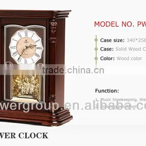 Roman Digital Shell Dial Table Clock With Westminster Music Hand-crafted Carving and Traditional Lacquer Finish Wood PW1417 thumbnail-1