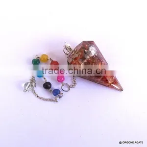 Reiki Healing Red Carnelian Orgone Pendulum With Chakra Chain thumbnail-2
