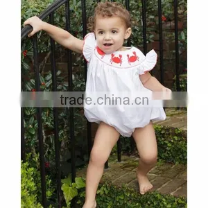 (SM111#white) Crabs Smocked White Girl's Bubble Crabs Embroidered Bloomers thumbnail-2
