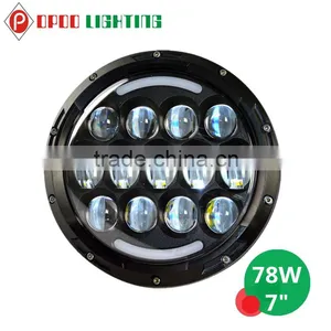 Top New 7" Round Jeep Headlight, 78W Hi/Low Jeep Headlight With H4 H13 Converter thumbnail-2