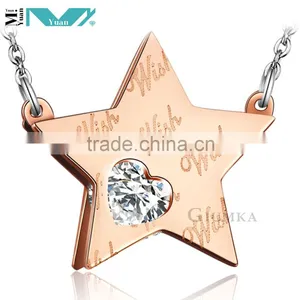 Shiny Stainless Steel Necklace With Star Engraved Charms and CZ Stone thumbnail-1
