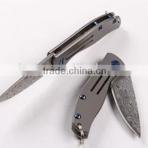OEM Titanium Alloy Handle Material and Damascus Blade Material Folding Knife thumbnail-4