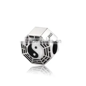 2016 Hot Sale 925 Silver Charm,White and Black Enamel Ying Yang Charm thumbnail-1