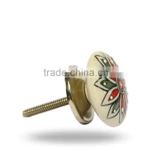 Ceramic Round Red Green And White Flower Knob thumbnail-2
