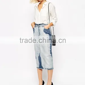 Women Long Denim Skirt Midi Length White Denim Skirt thumbnail-1