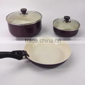 5pcs Burgundy Non-stick Die Casting Aluminum Cookware Set Removable Handles thumbnail-2