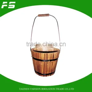 Home Decoration Unique Design Wooden Flower Barrel Pot With Rust Handle thumbnail-1