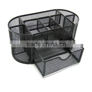 School Supply Desktop Organizer Caddy With Drawer /Space Saving Black Metal Wire Mesh 8 Compartment Office thumbnail-1