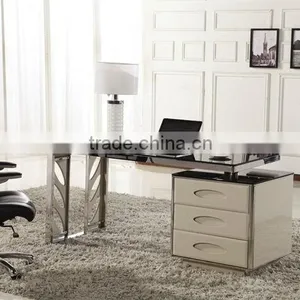Stainless Steel Glass Top Modern Computer Desks LH-257F thumbnail-1
